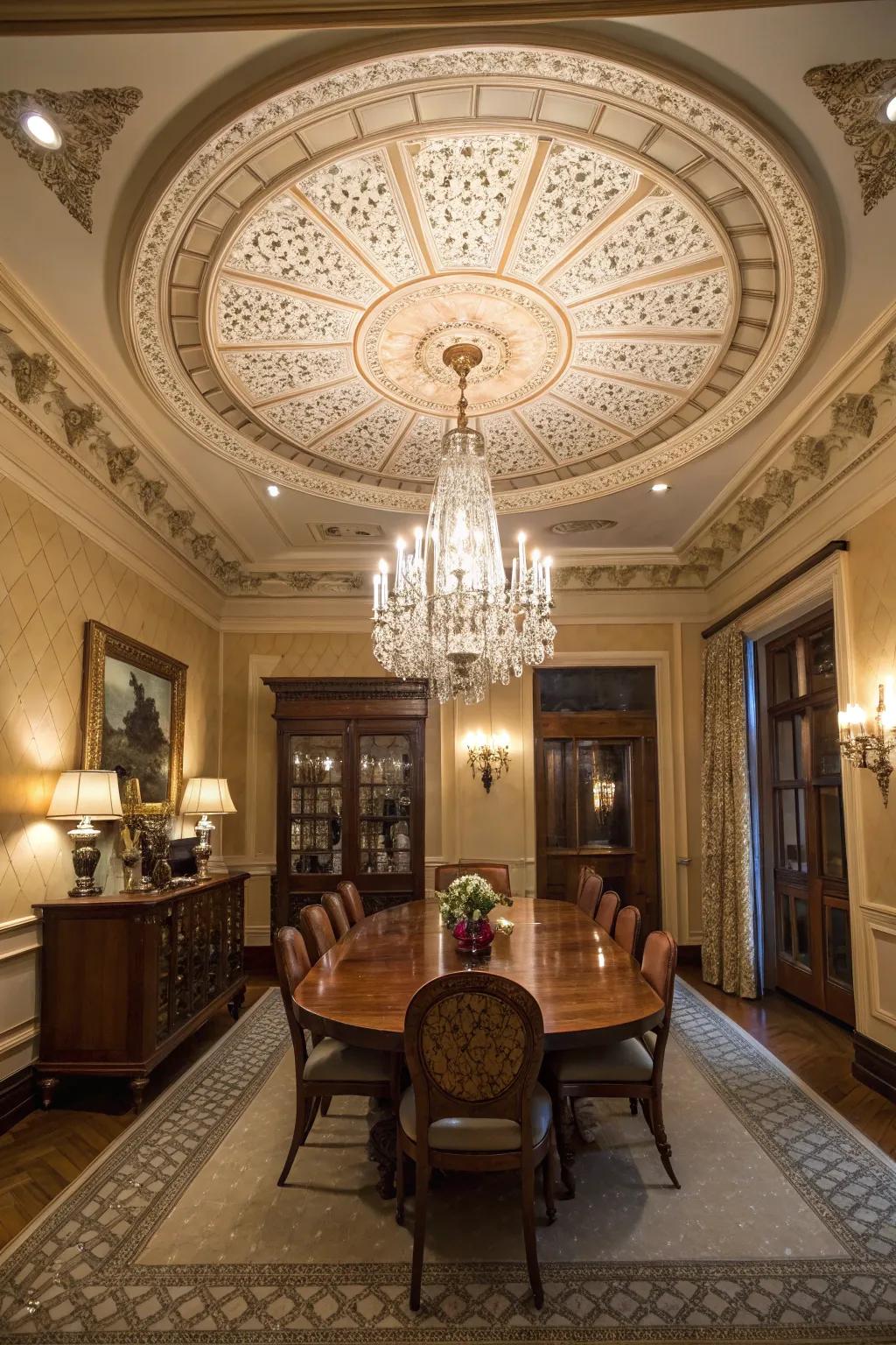 Lighting and medallions pair perfectly for a dramatic effect.