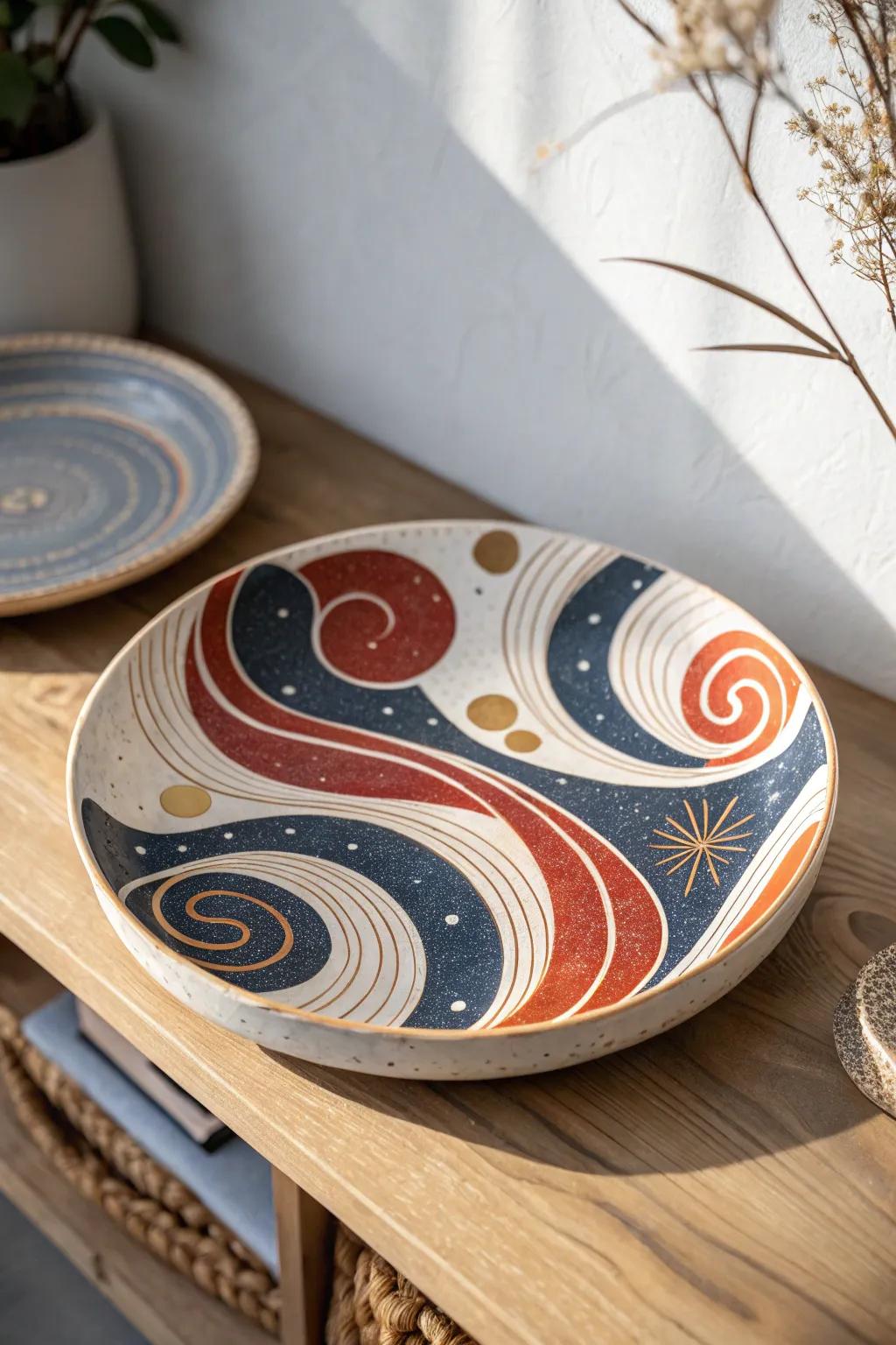 Enhance your table with the striking sophistication of abstract ceramic art.