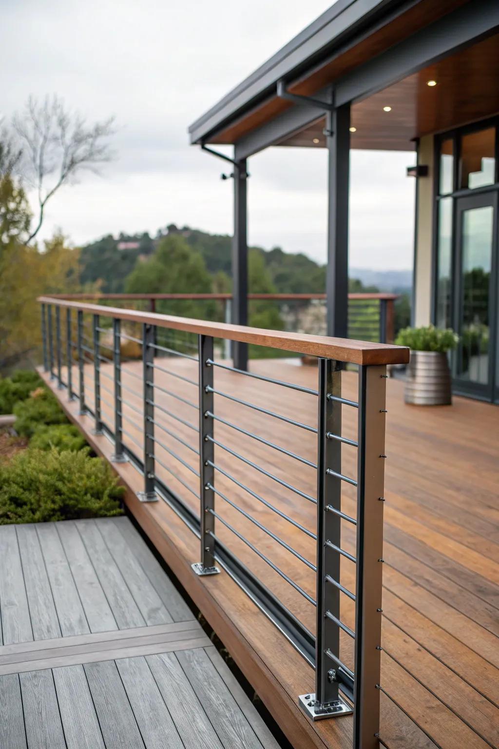 Combining materials results in a stylish and sturdy deck railing.