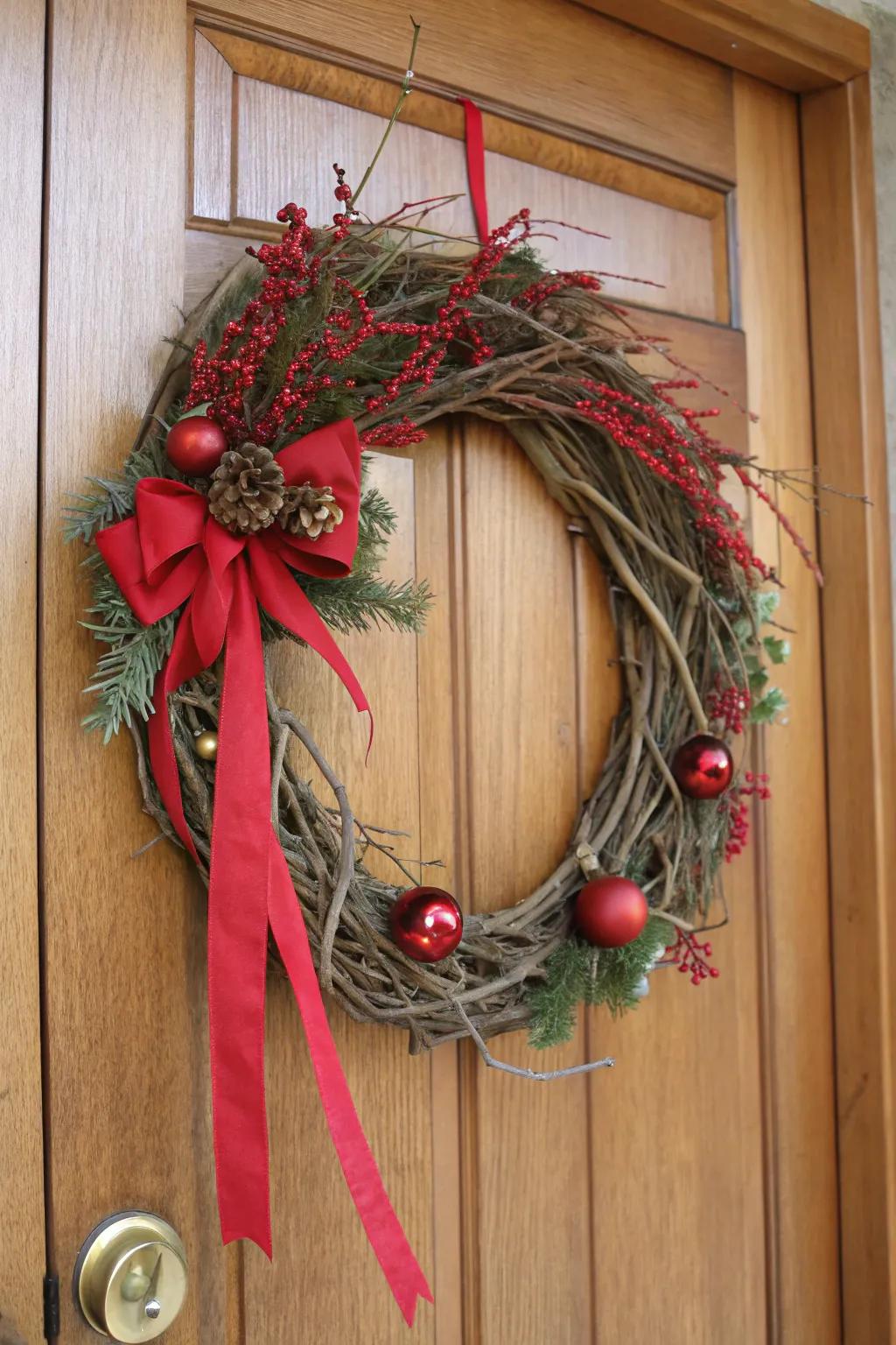 An endearing DIY evergreen that greets guests with holiday delight.