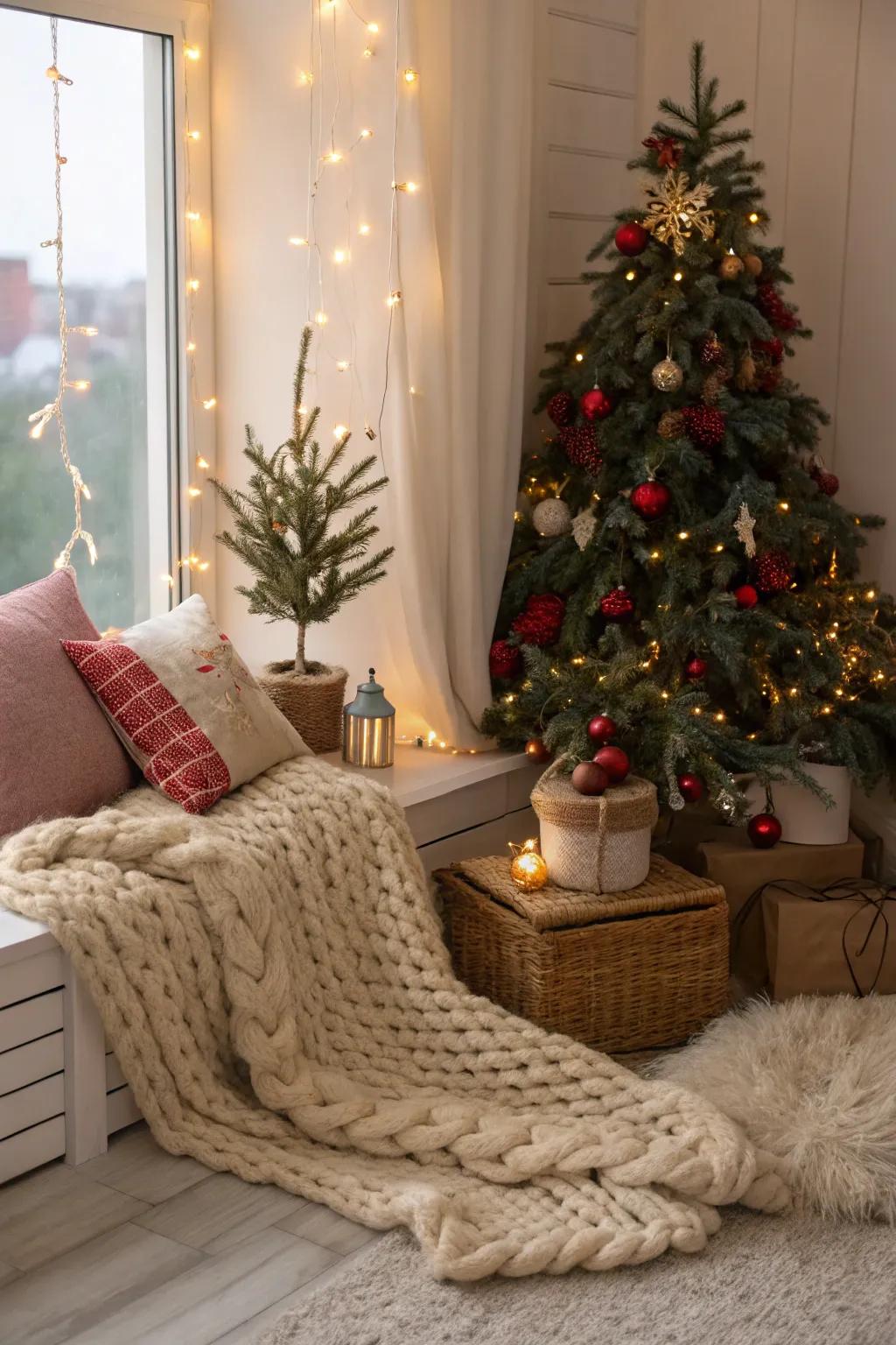 Textiles create a cozy atmosphere perfect for the holiday season.