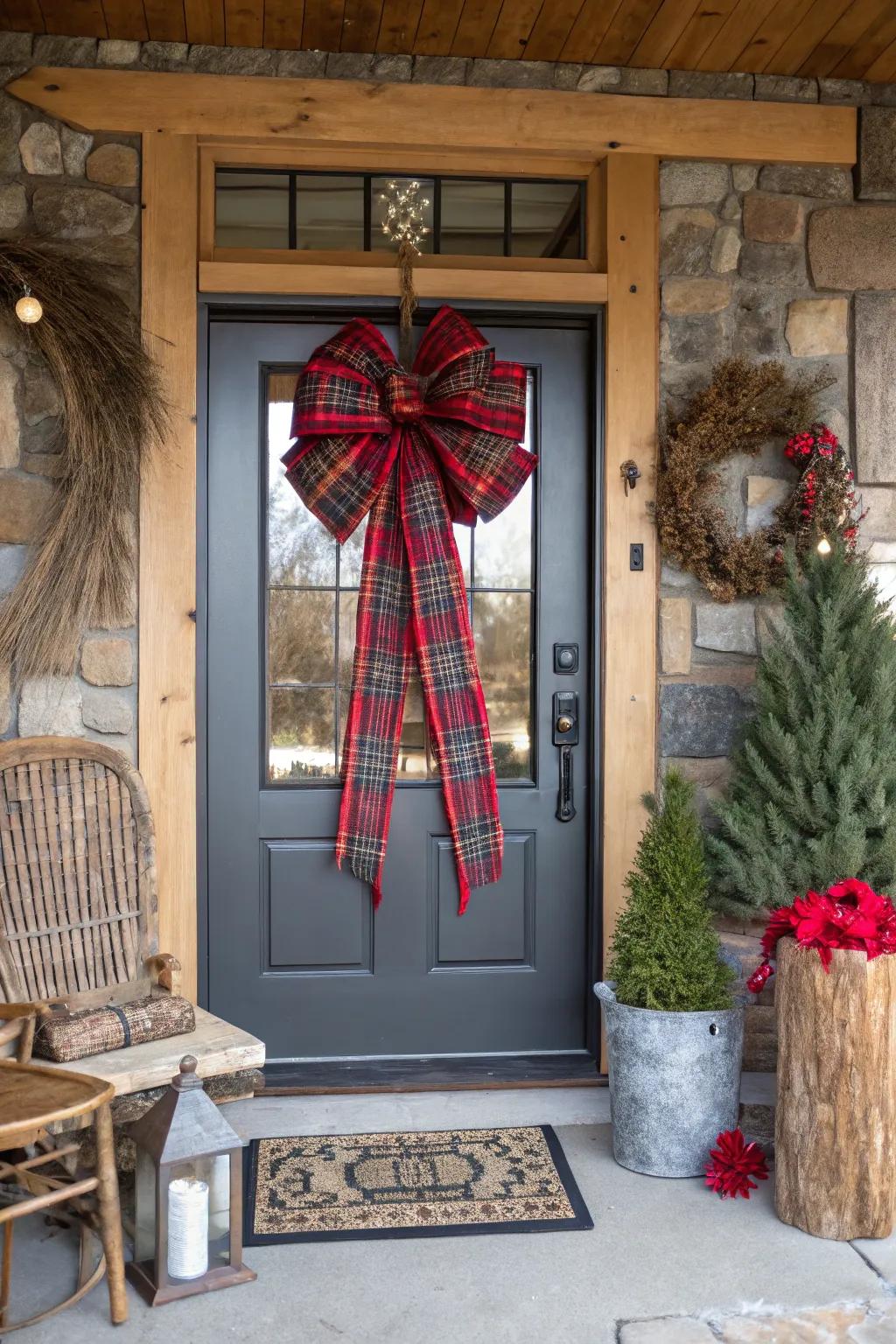Cozy up your entrance utilizing a delightful tartan bow.