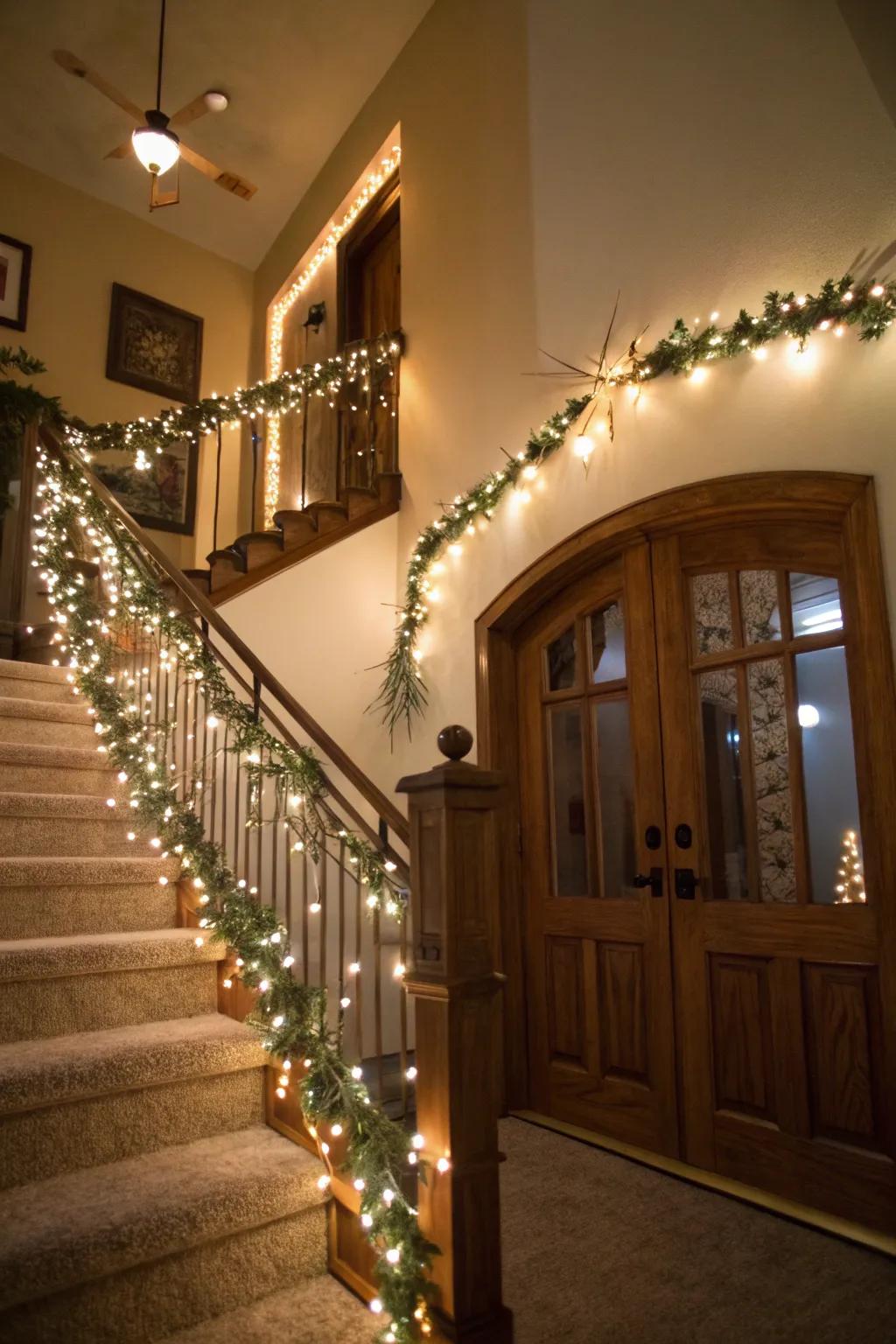 Shimmering lights bring warmth and enchantment to your entryway decor.