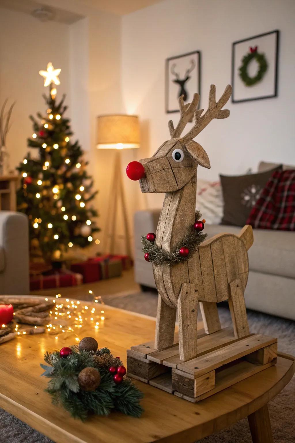 Incorporate a woodland appeal with a pallet reindeer.