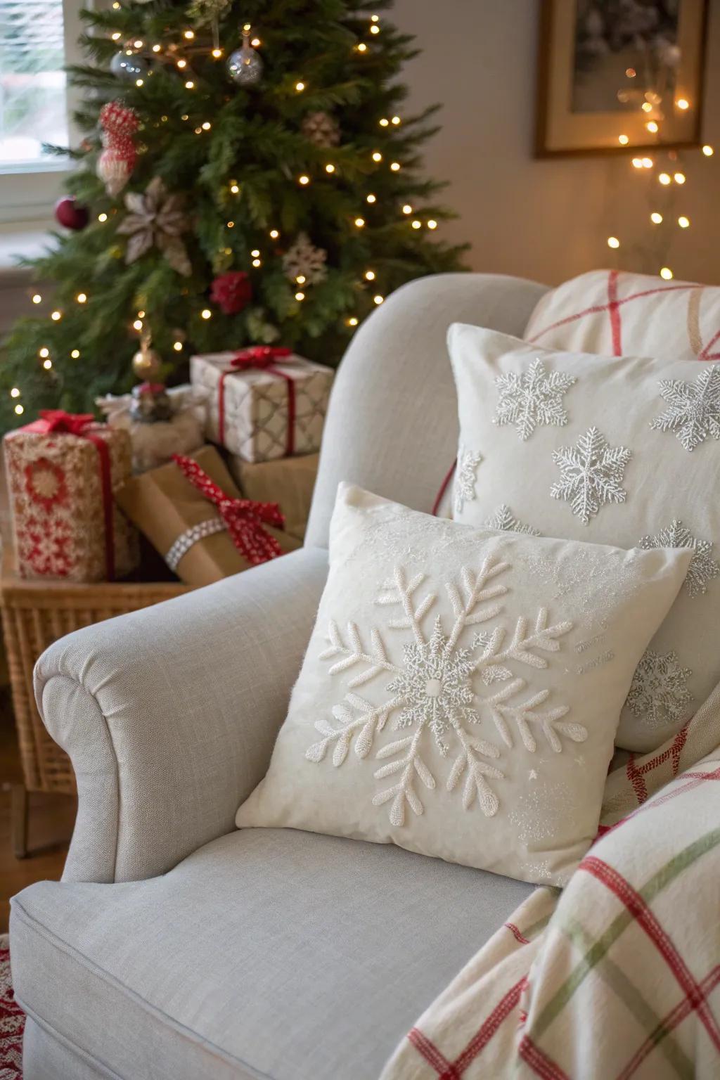 Snowflake appliques bring the enchantment of winter indoors.