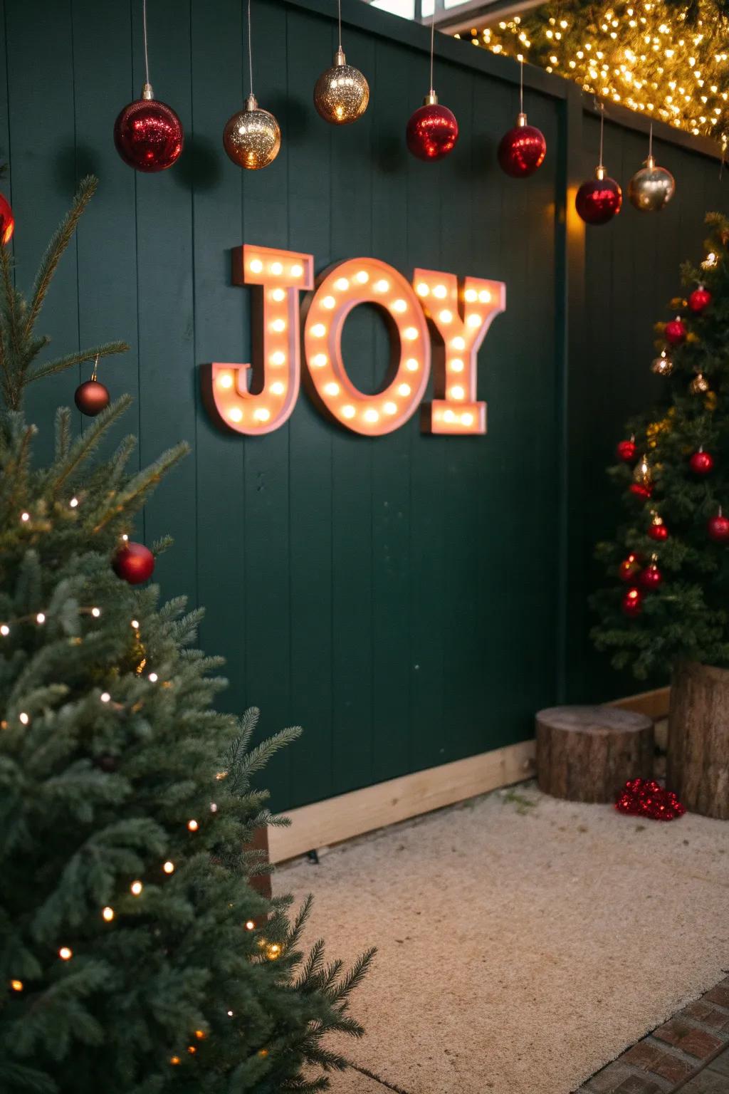 Brighten up your space with an illuminated 'Joy' placard.