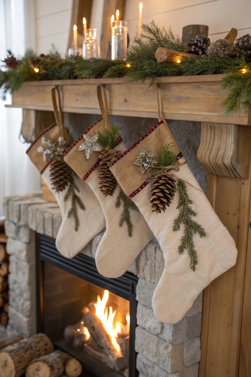 Nature-inspired stockings create a comfortable, forest-like sensation for the holidays.