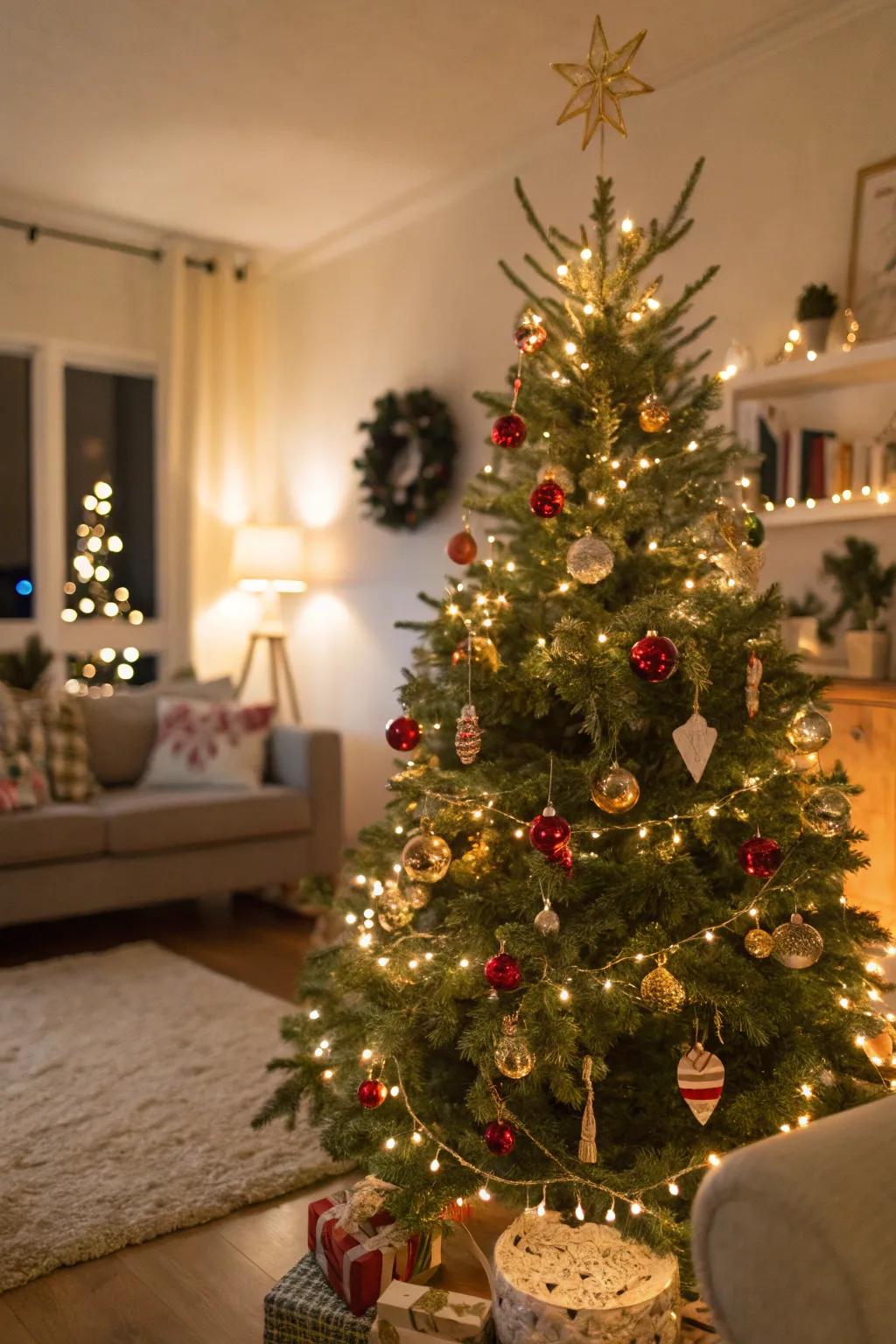 A Christmas tree transformed into a playful scene.