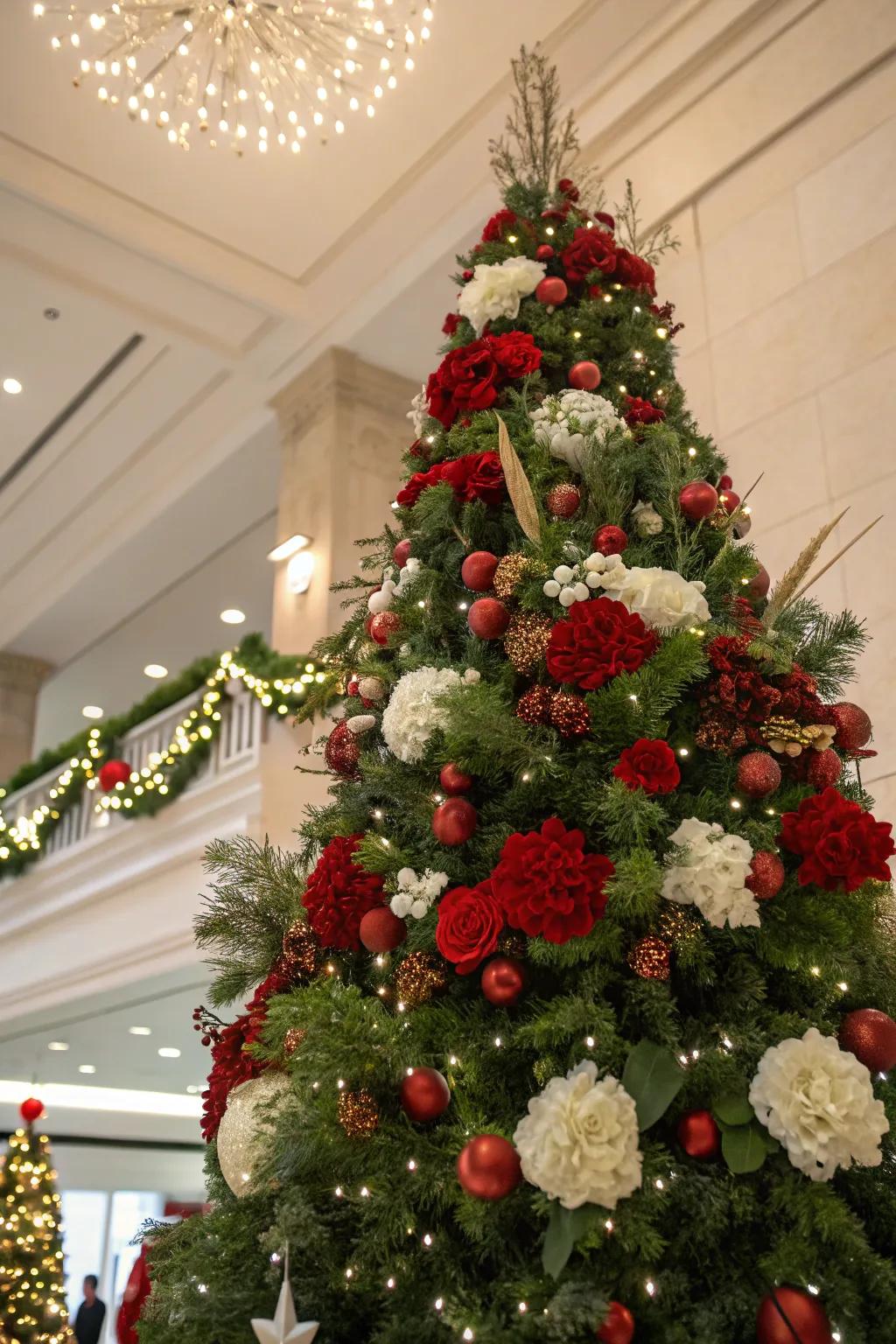 A rich flower display wonderfully crowns this festive tree.