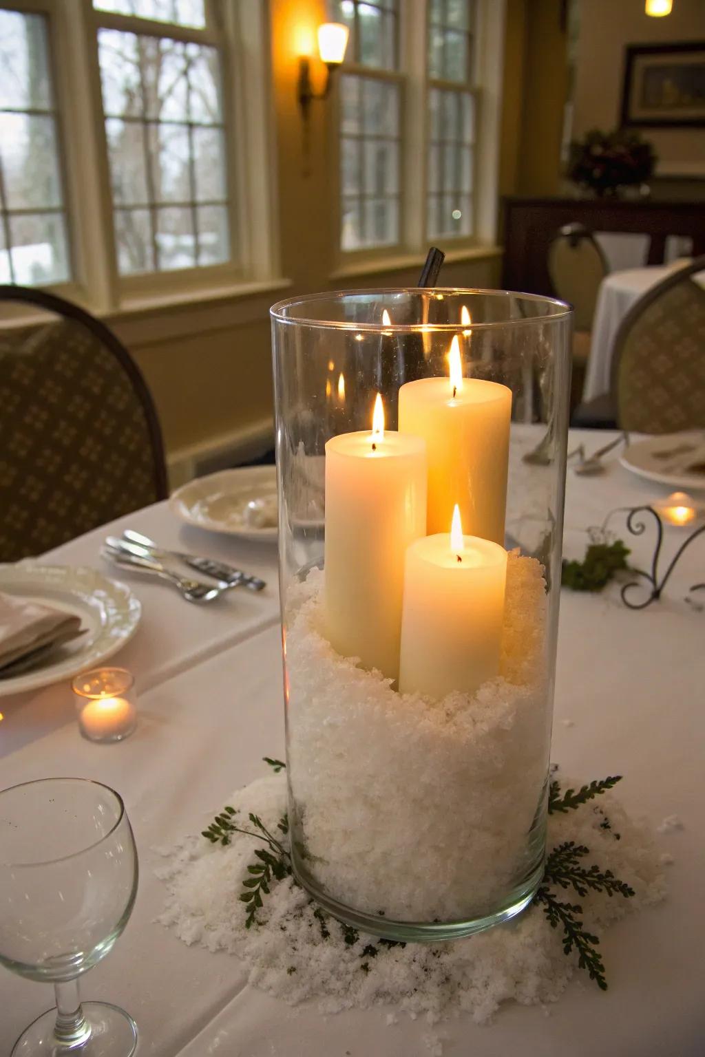 Create a serene atmosphere with a candlelit vase.