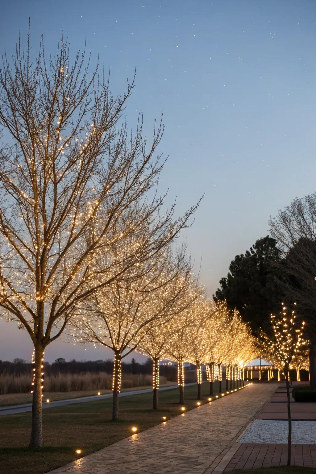 Simple tree decor with warm white lights.