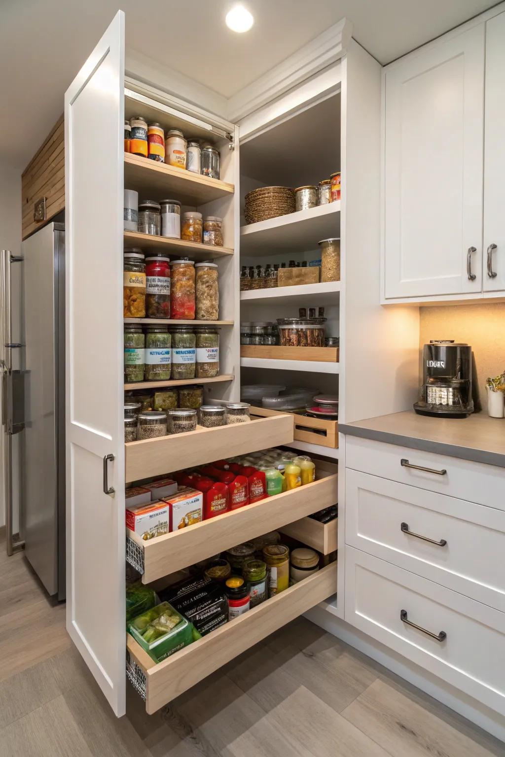 Access items with ease using slide-out shelves.