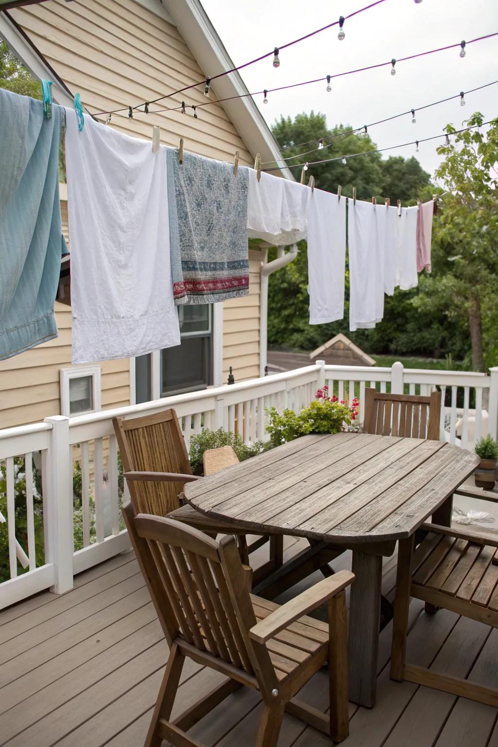 An intelligent and understated clothesline solution for deck areas.