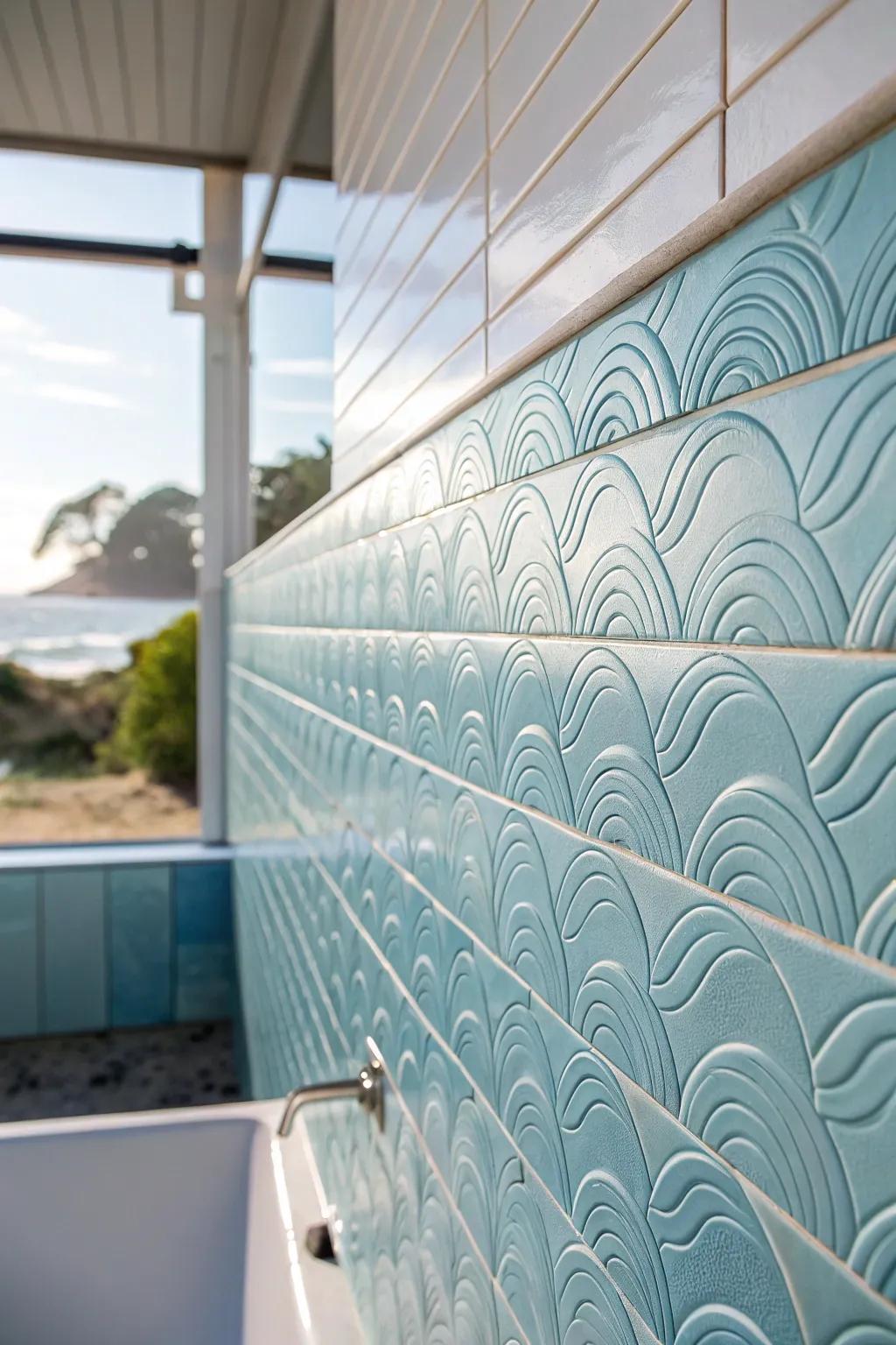 Bring the coast's tactile elements indoors with swell-like tiles.