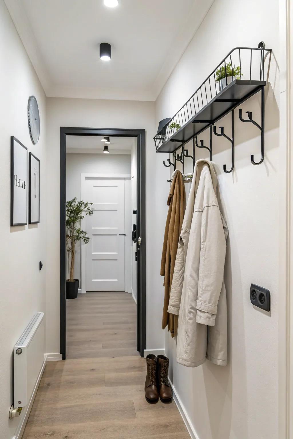 A streamlined hanger affixed to the wall, ideal for compact areas emphasizing simplicity.