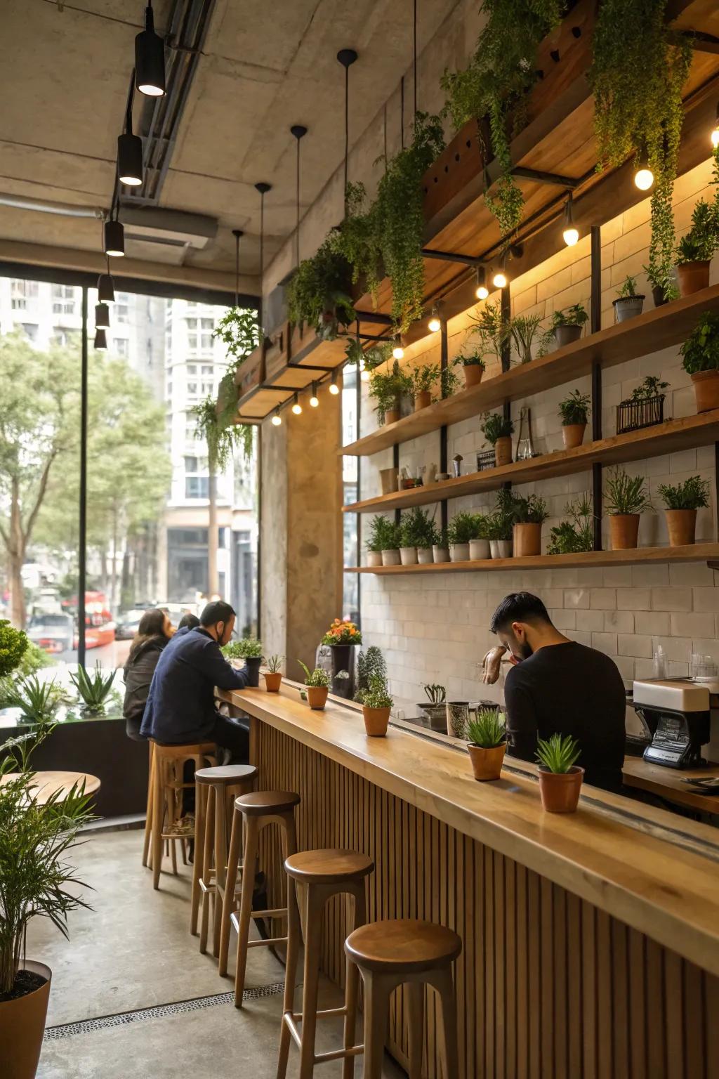 Plants establish a lively and fresh vibe in your coffee area.