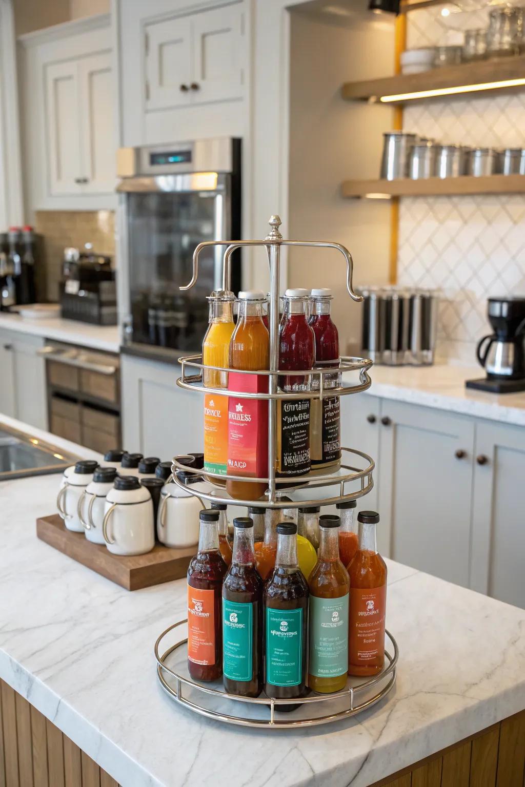 Staggered stand for a stylish and organized display.