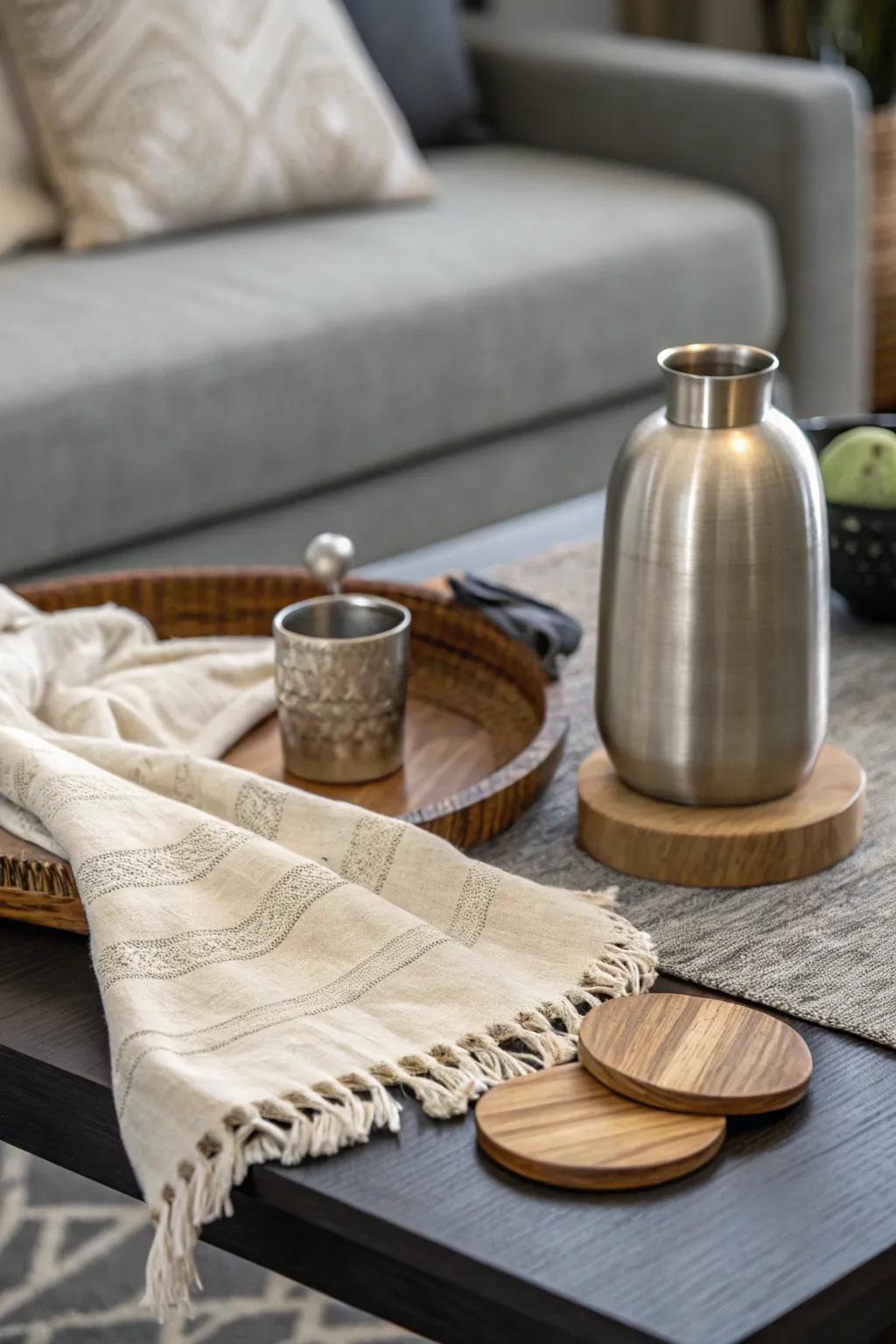 Mixing textures adds richness and depth to your coffee table design.