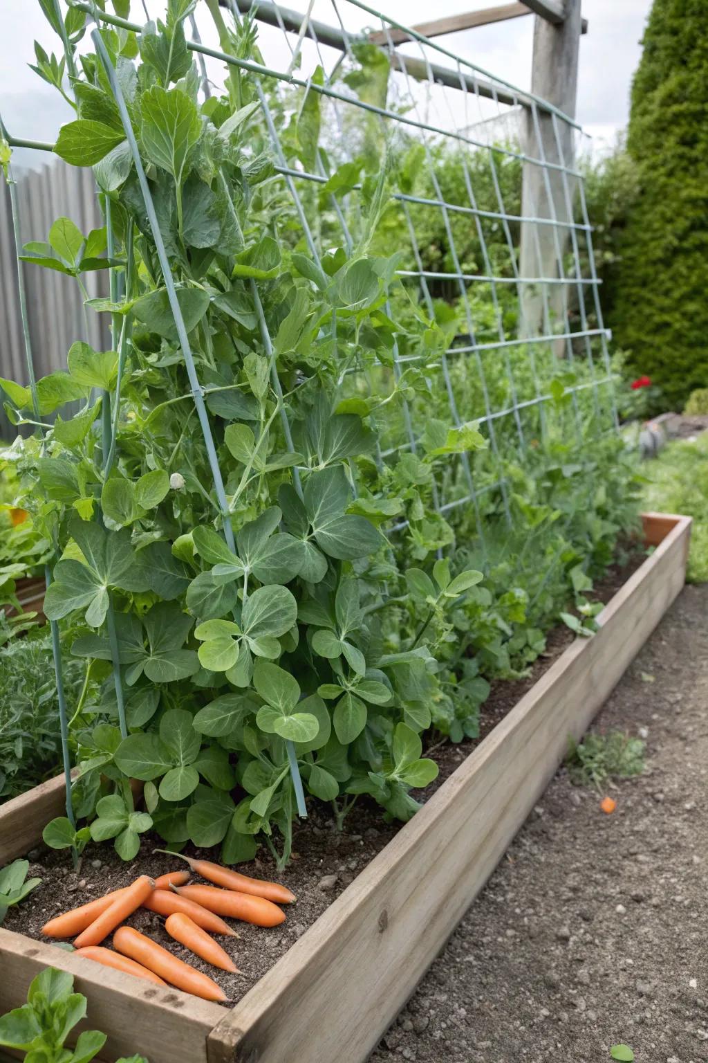 Radishes and beans, a unified blend fostering each other's growth.