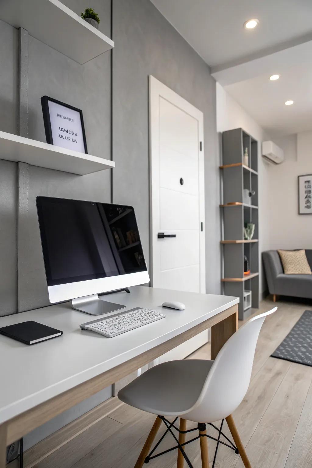 A minimalist computer room focused on simplicity and organization.