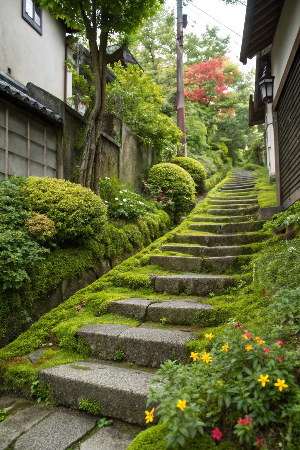 Greenery enhances concrete's natural beauty.