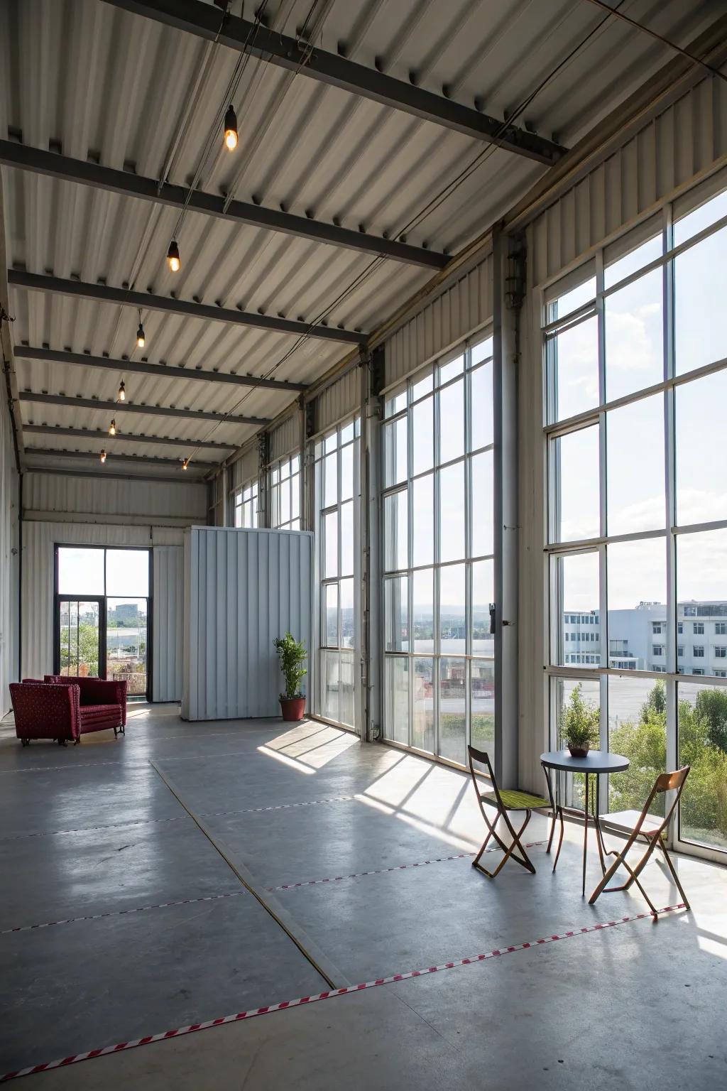 A flexible storage solution is made possible by an open design in a shipping container.