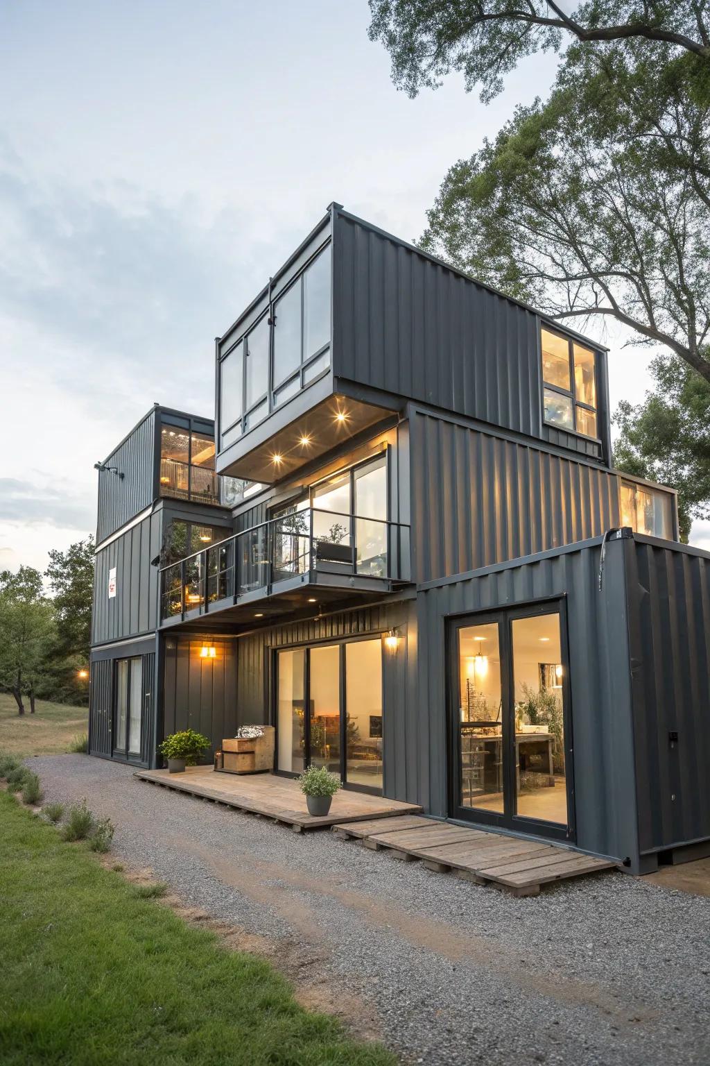 Creative stacking results in a remarkable multi-story container residence.