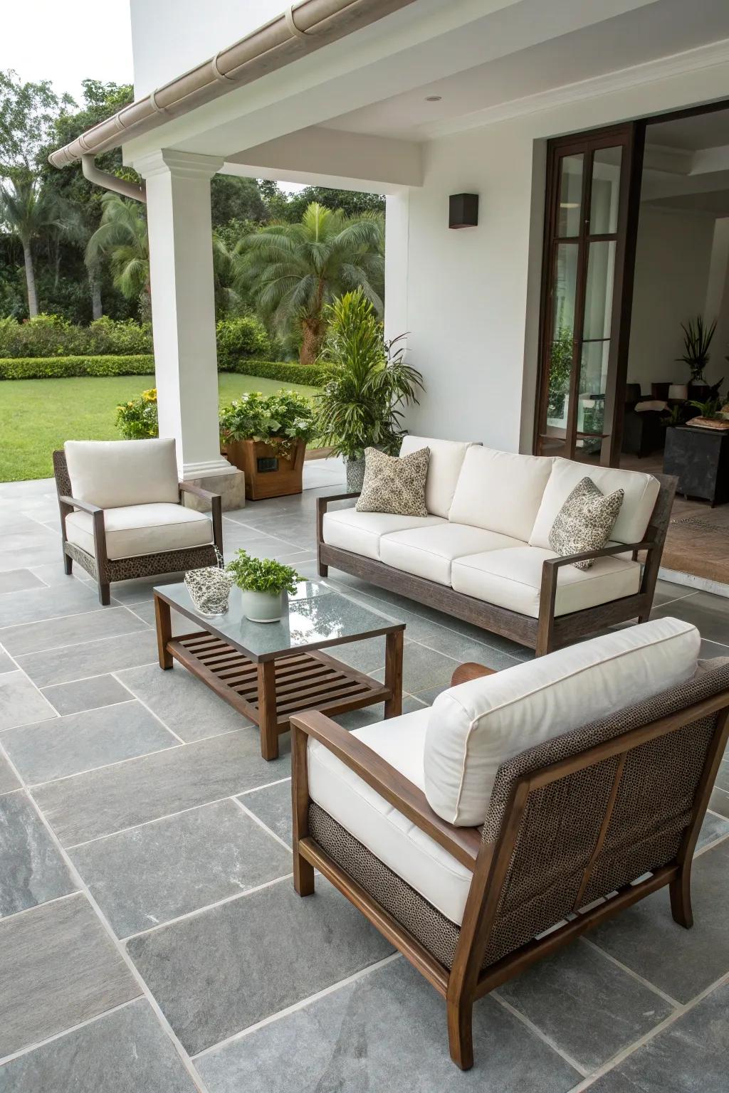 Sleek and stylish outdoor furniture presented in a neutral color scheme.