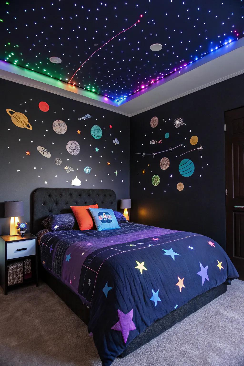 Space-themed beds convert your room into a cosmic wonderland.