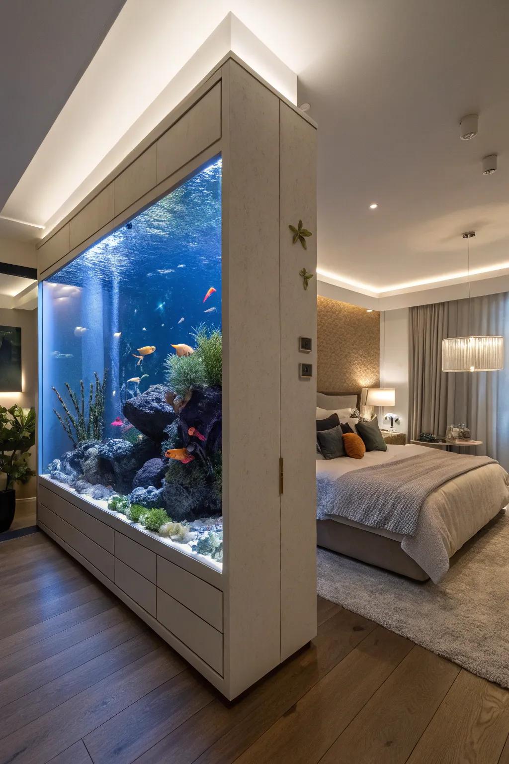 Feel at peace with an aquarium bedroom.