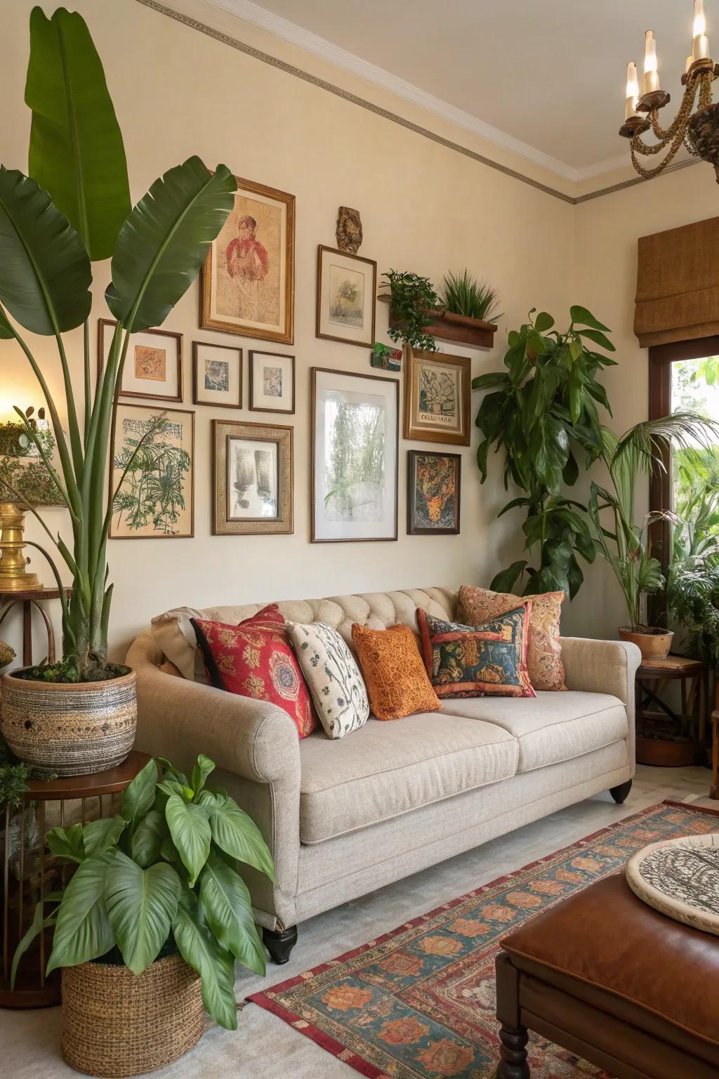 Artwork and natural accents give life to this wonderfully decorated living space.