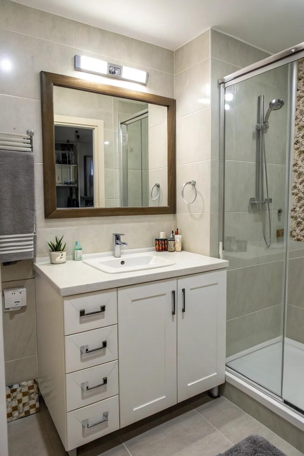 A corner sink combines design and utility.