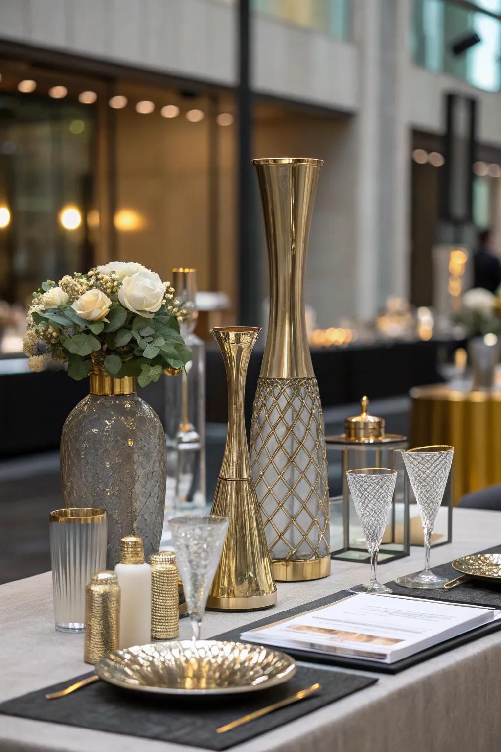 Sophisticated fusion of glass and metal accents.