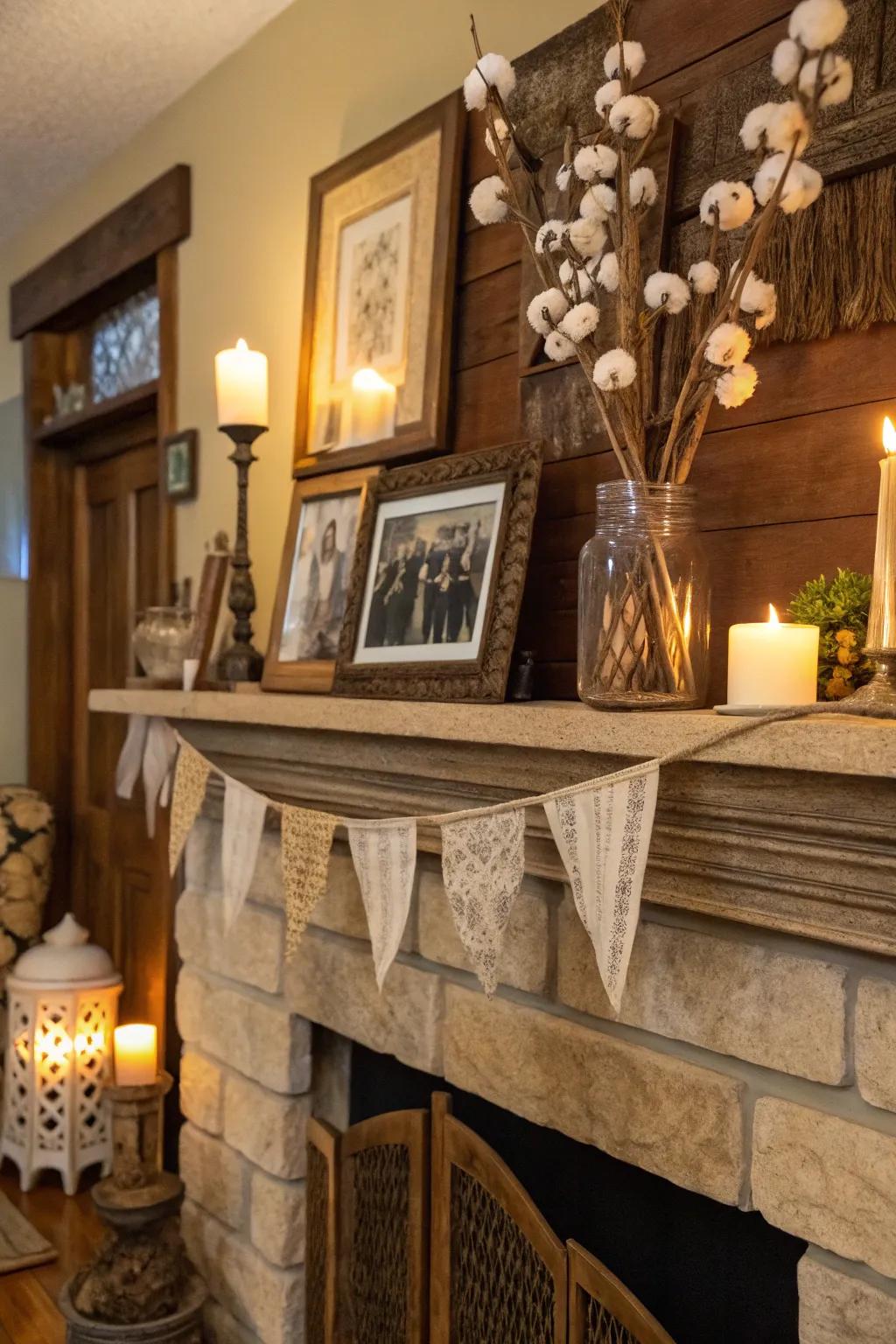 Old-fashioned appeal using preserving jars alongside cotton stems.