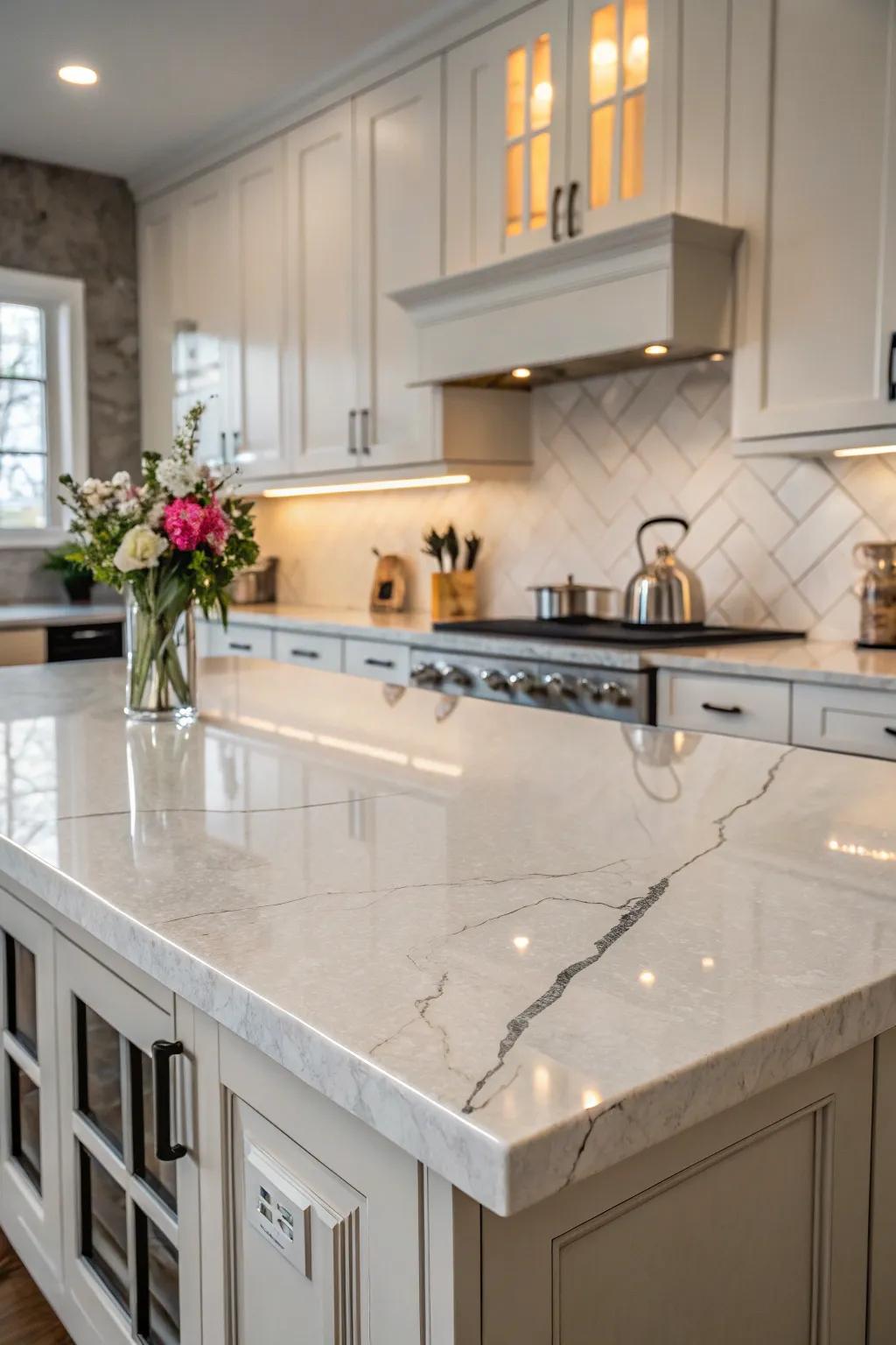 Sophisticated marble end caps beautifully accenting the countertop.