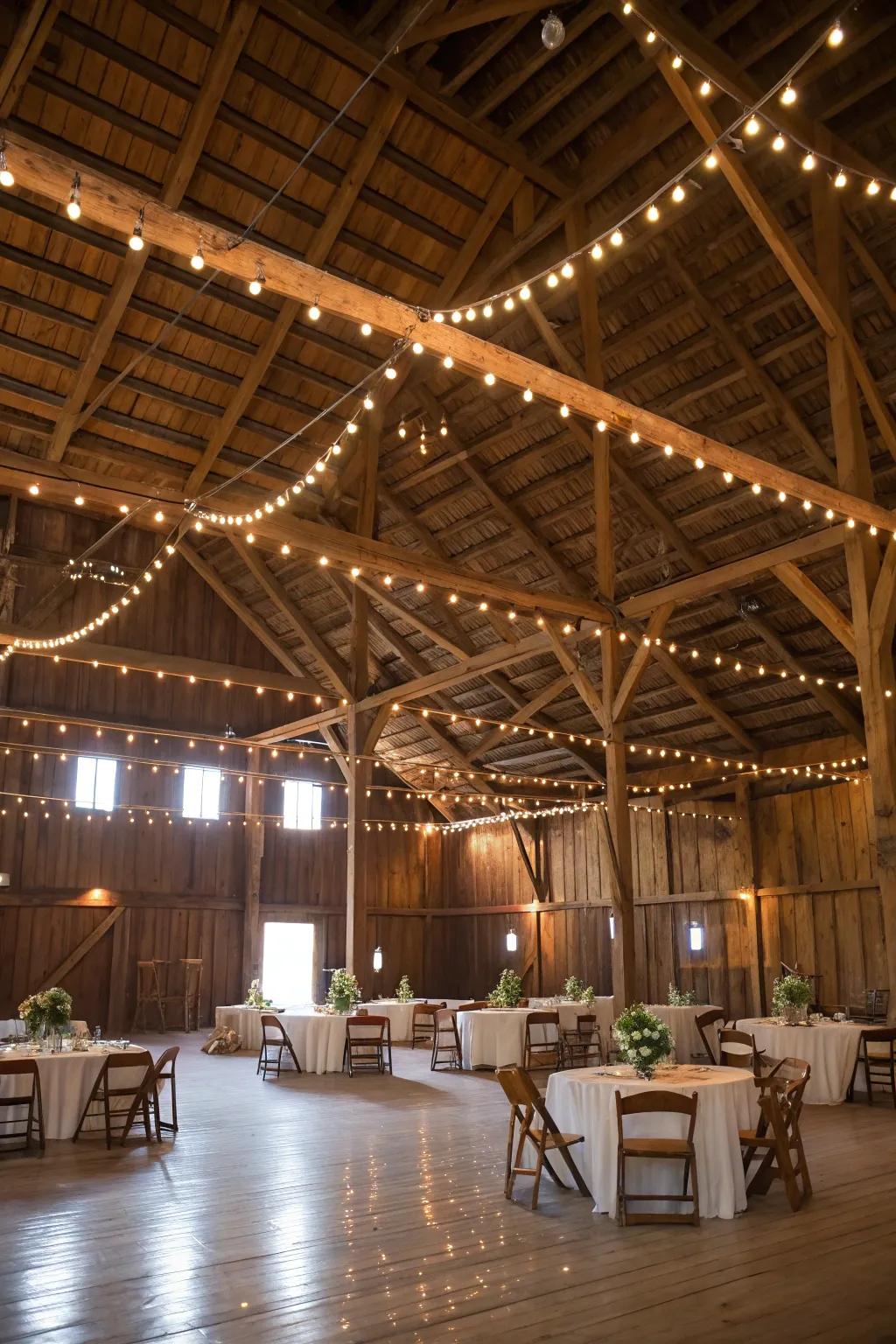 A barn dance reception imbued with rustic sophistication.