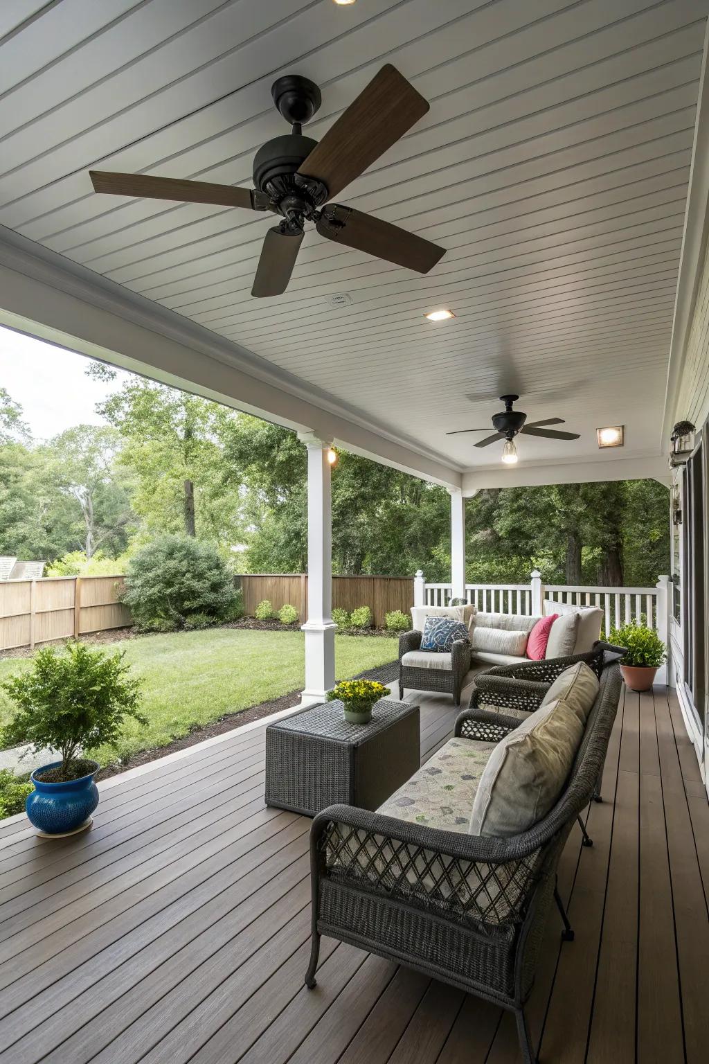 Ceiling fans provide both elegance and comfort in warm weather.