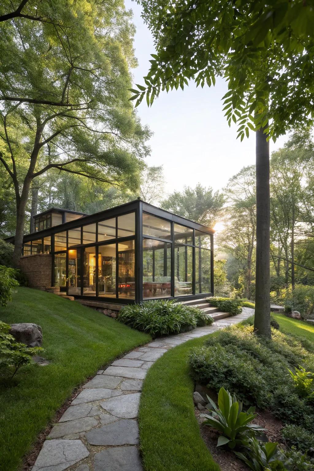 A glass house that provides stunning views and a strong connection to nature.