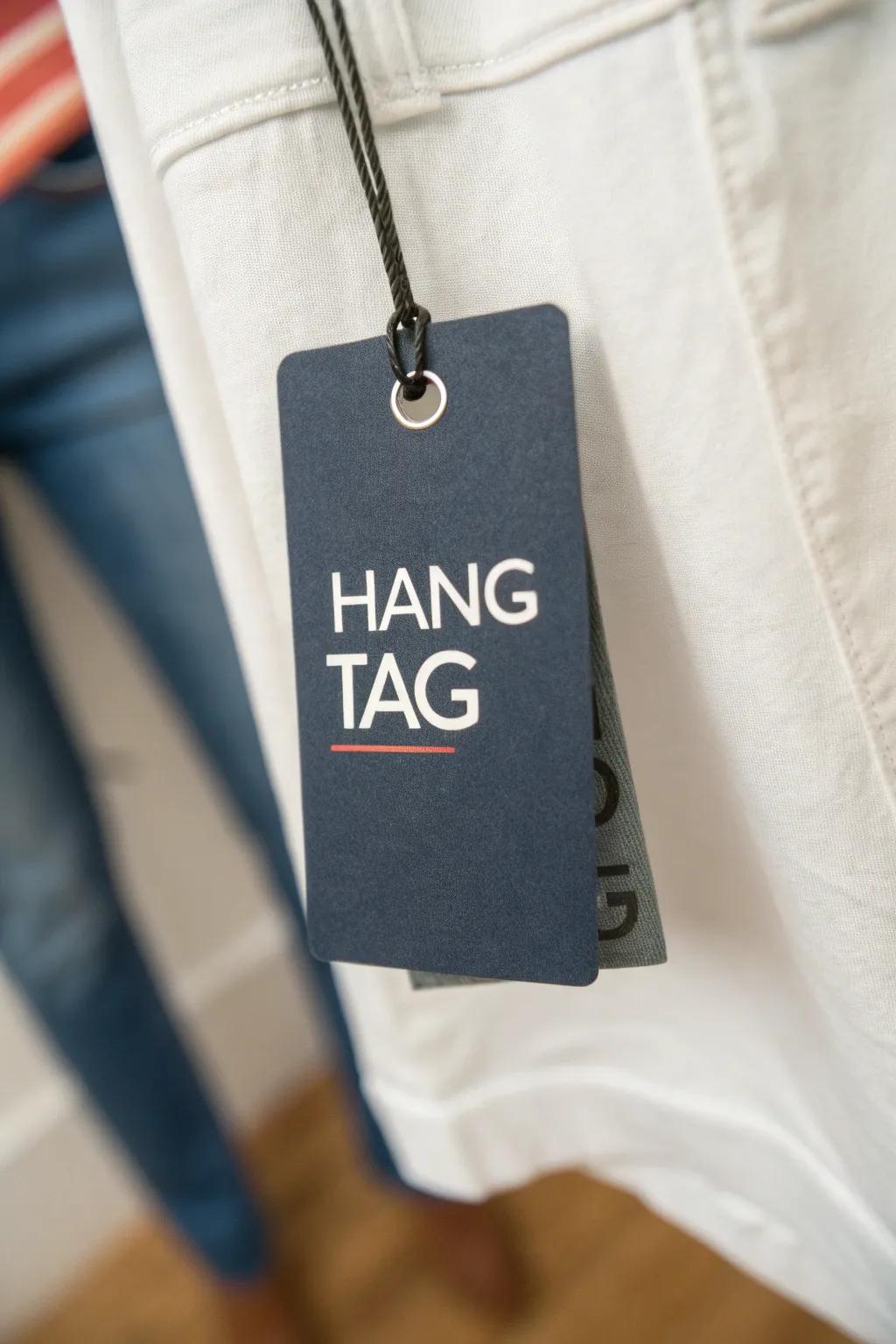 A hang tag featuring bold typography that grabs attention instantly.