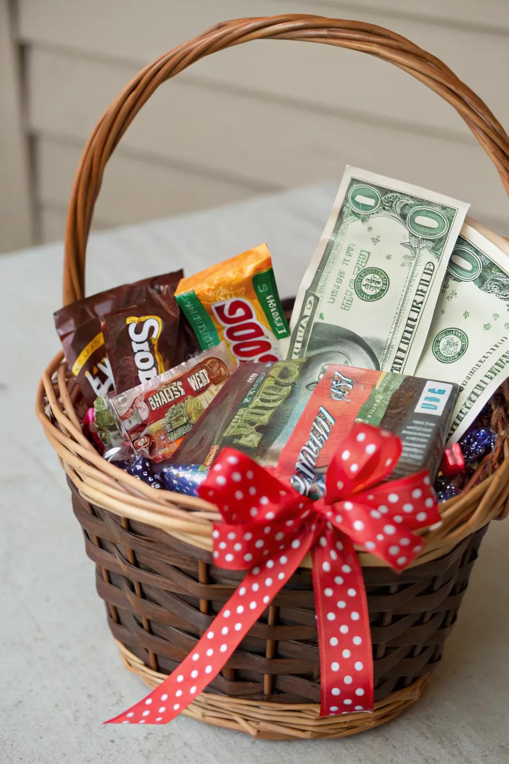 Candy wrappers add a playful twist to cash gifts.