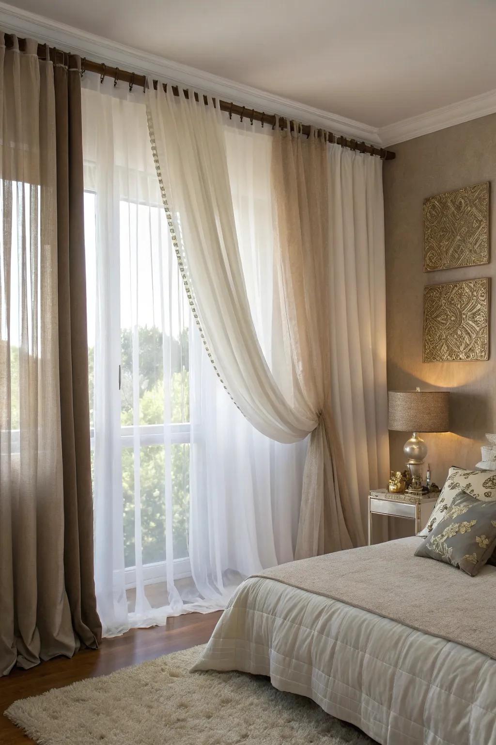 Layered curtains incorporate depth and elegance to any room.