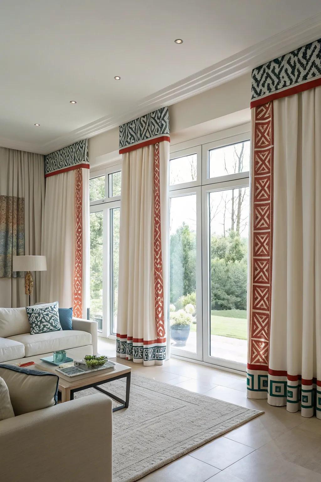 Modern curtains with eye-catching geometric banding.