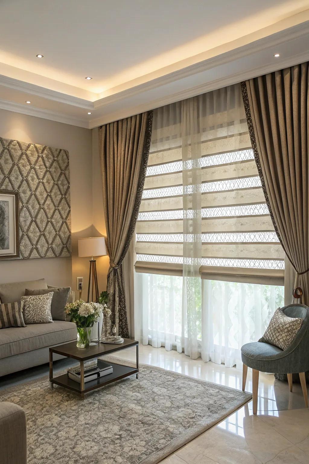Combined window coverings deepen the texture and refinement of your space.