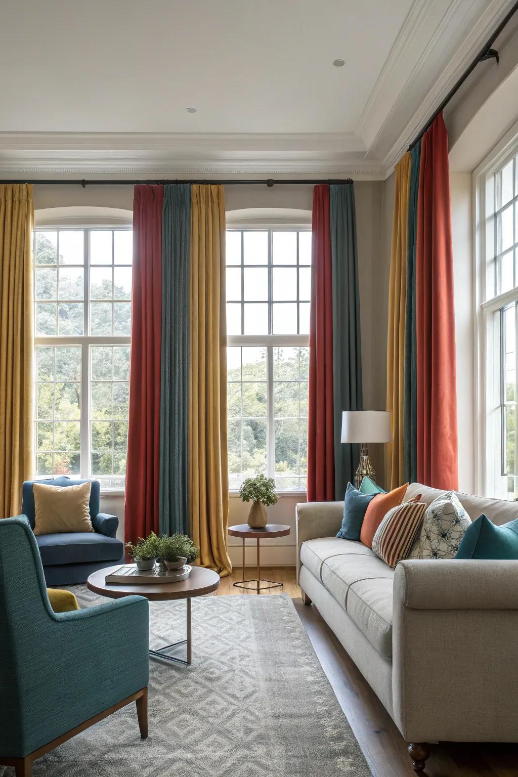 Color-coordinated drapes enhance the overall balance of a room.