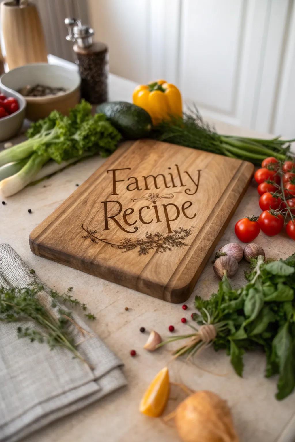 A treasured inscribed wooden board for culinary masterpieces.