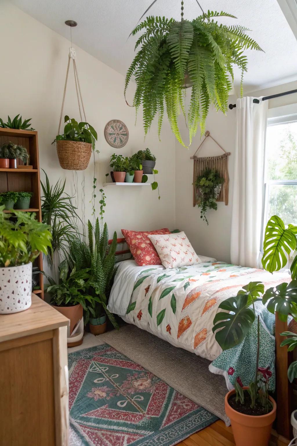An energetic teen room featuring a variety of indoor plants.