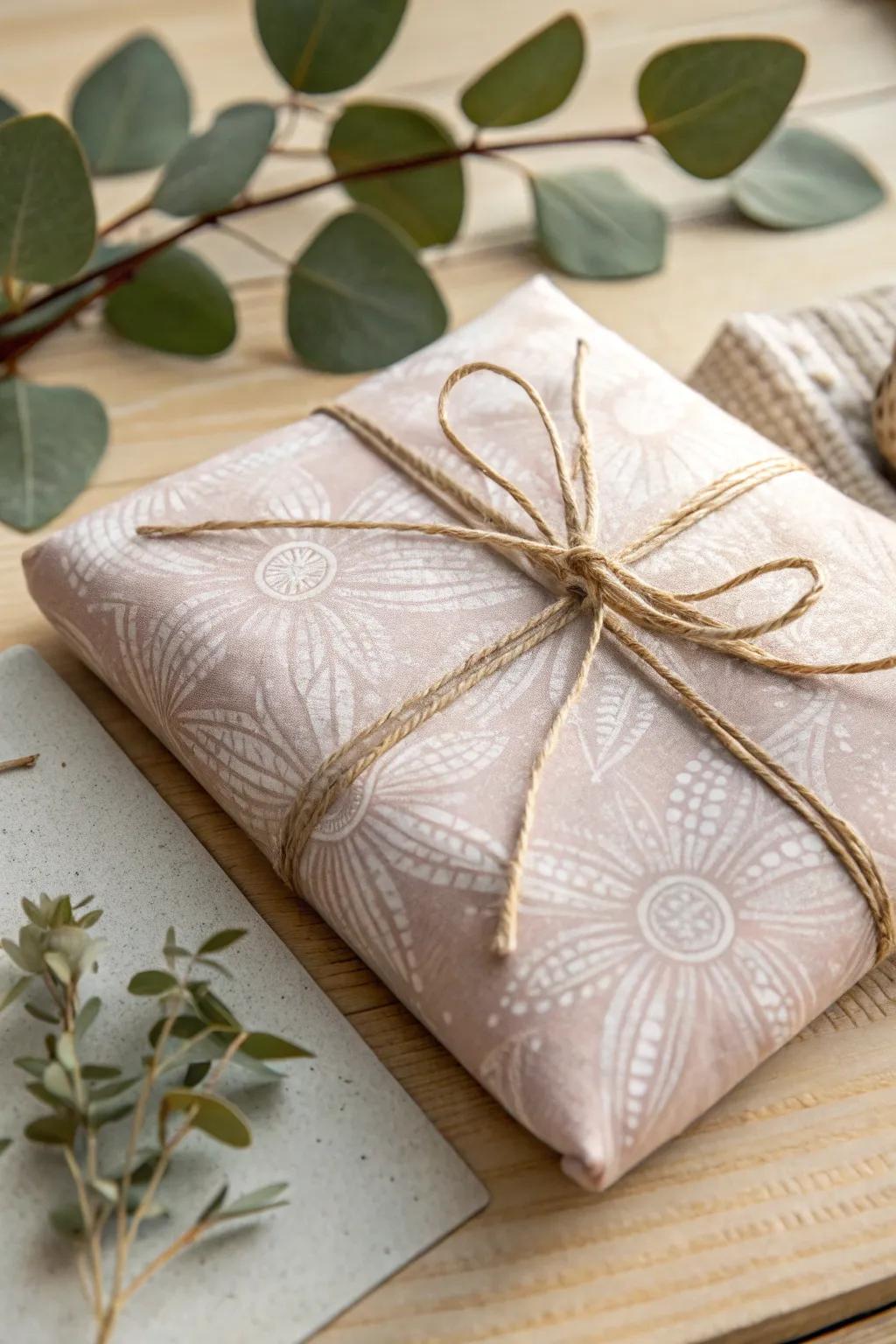 Wrap your gifts in comforting elegance using lovely fabric for a distinctive and environmentally conscious touch.