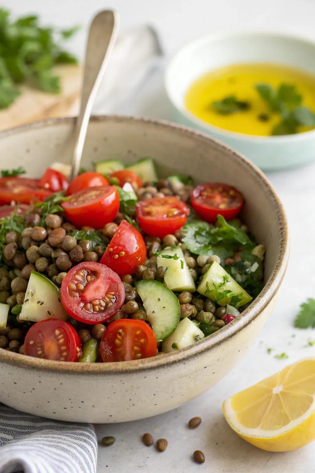 A refreshing Mediterranean lentil salad, packed with taste.