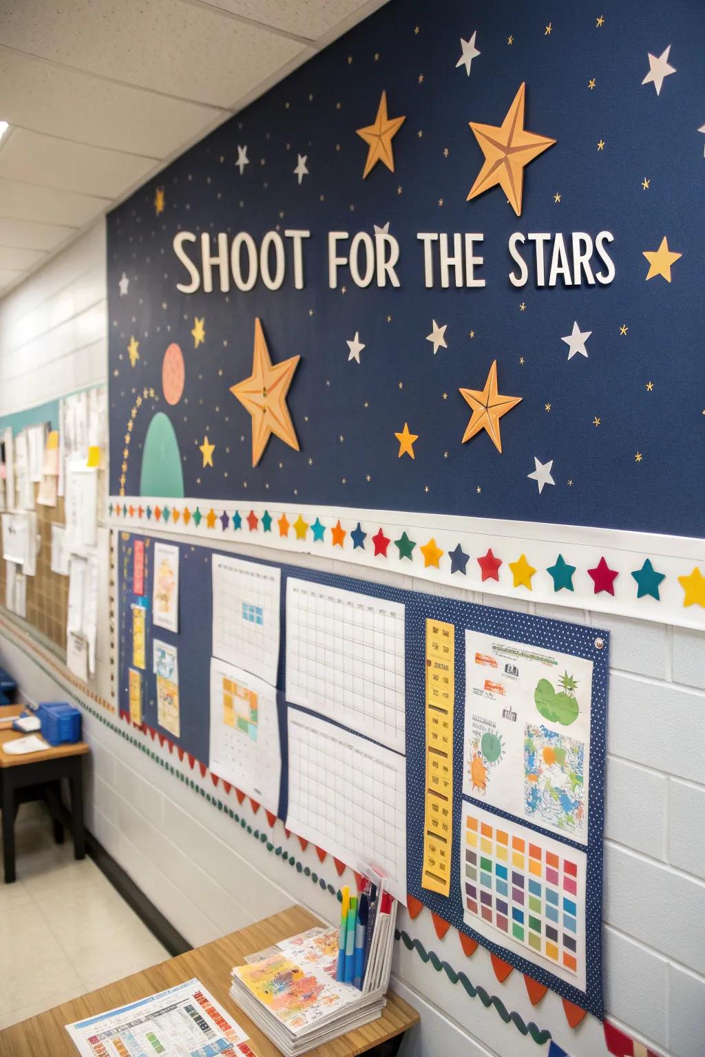 A motivational 'Reach for the Stars' themed progress display.