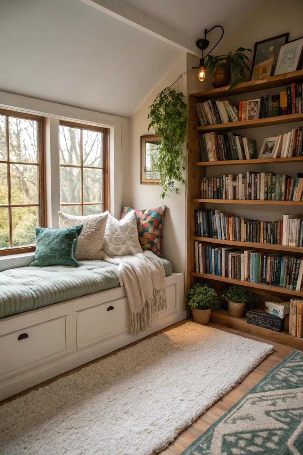 An inviting reading spot showcasing a daybed, ideal for book enthusiasts.